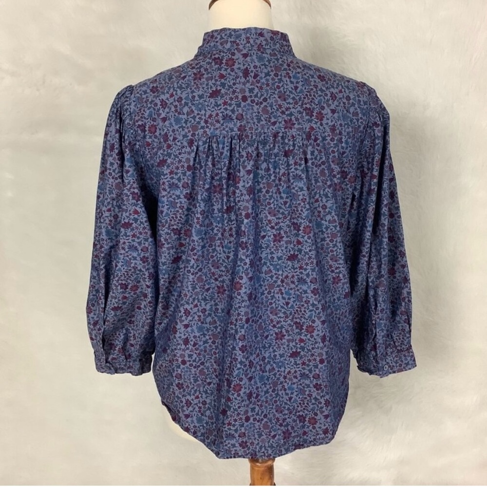 J. Crew Blue Puff Sleeve Blouse with Tie Front - Picture 3 of 7